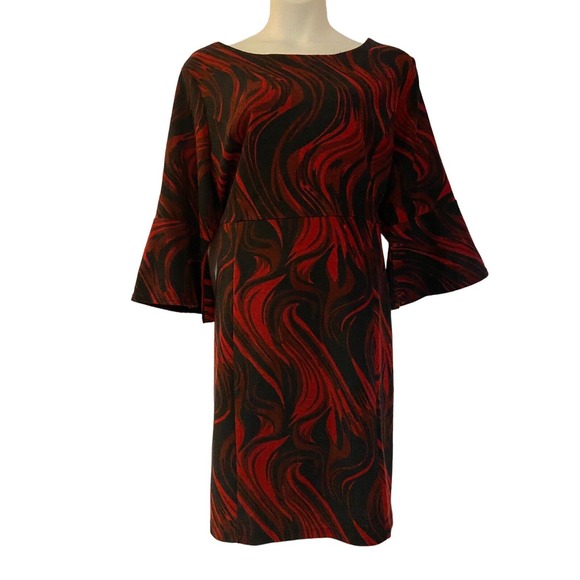 Midnight Velvet Dresses & Skirts - Midnight Velvet Textured Bell Sleeve Office Church Party Knee Length Red Dress